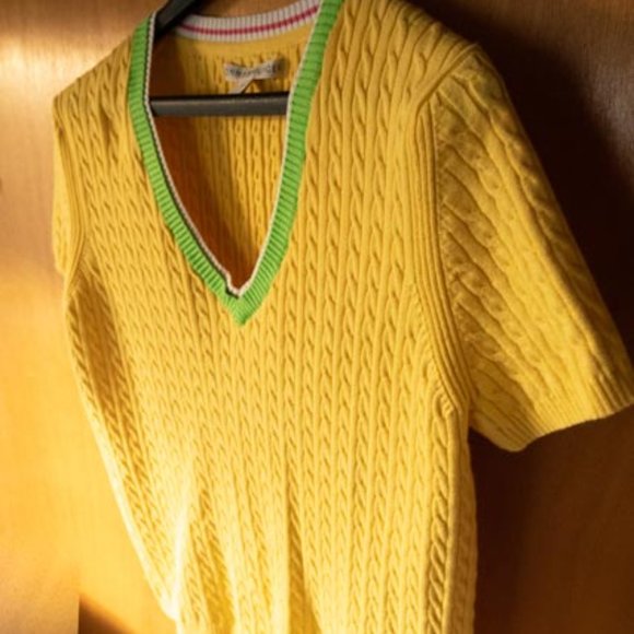 Y2K Tommy Hilfiger Yellow Cotton Blend Short Sleeves Blouse womens XL - Picture 5 of 11